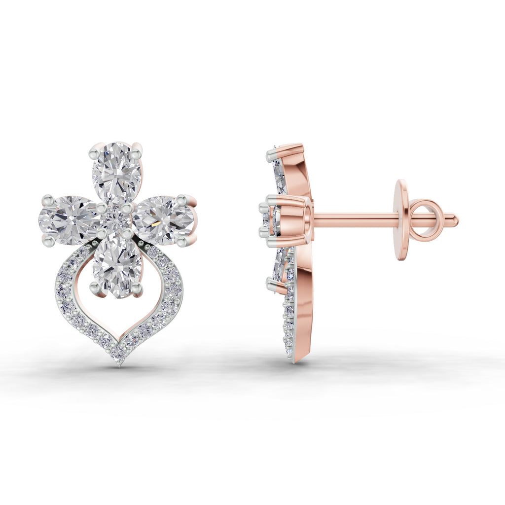 1.79 Carat Oval Shape Cluster Diamond Earrings 14K - Rose Gold