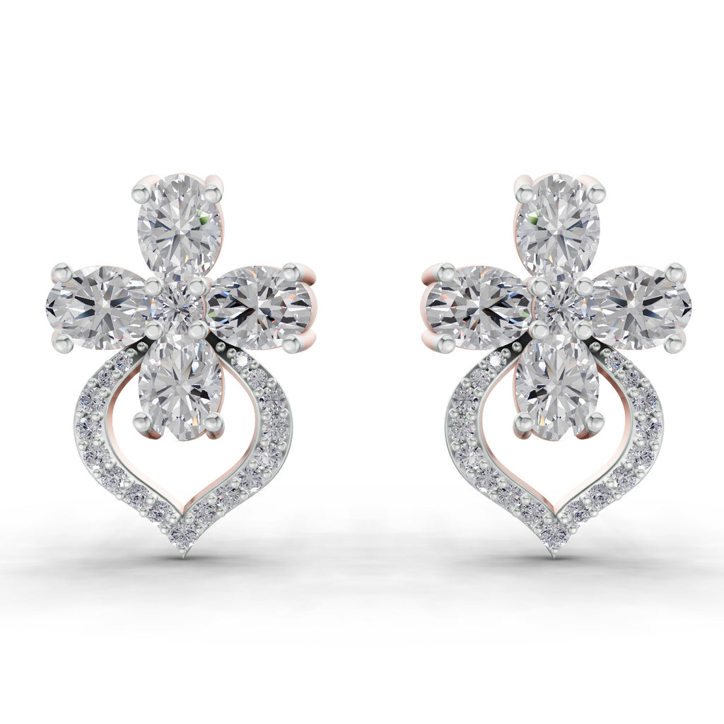 1.79 Carat Oval Shape Cluster Diamond Earrings 14K - Rose Gold