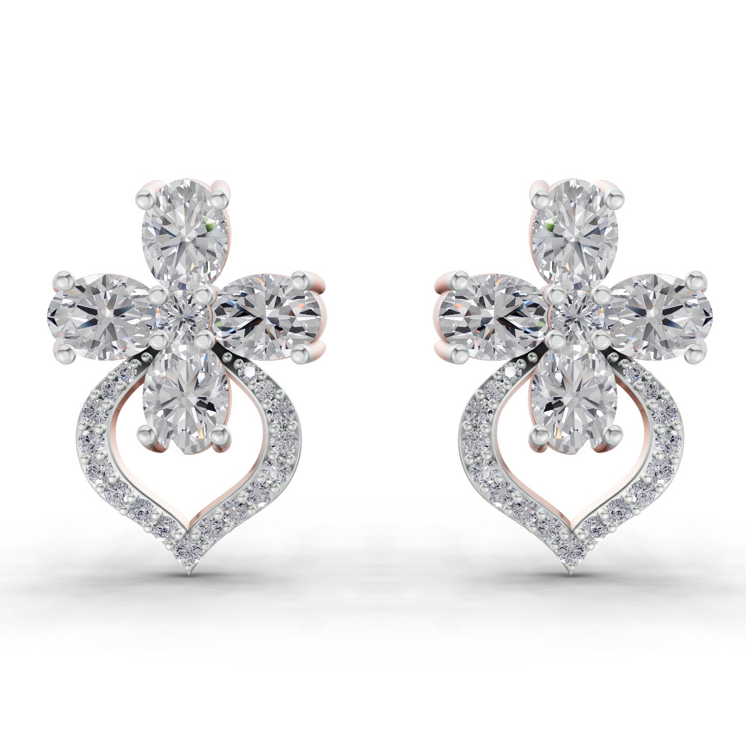 1.79 Carat Oval Shape Cluster Diamond Earrings 14K - Rose Gold