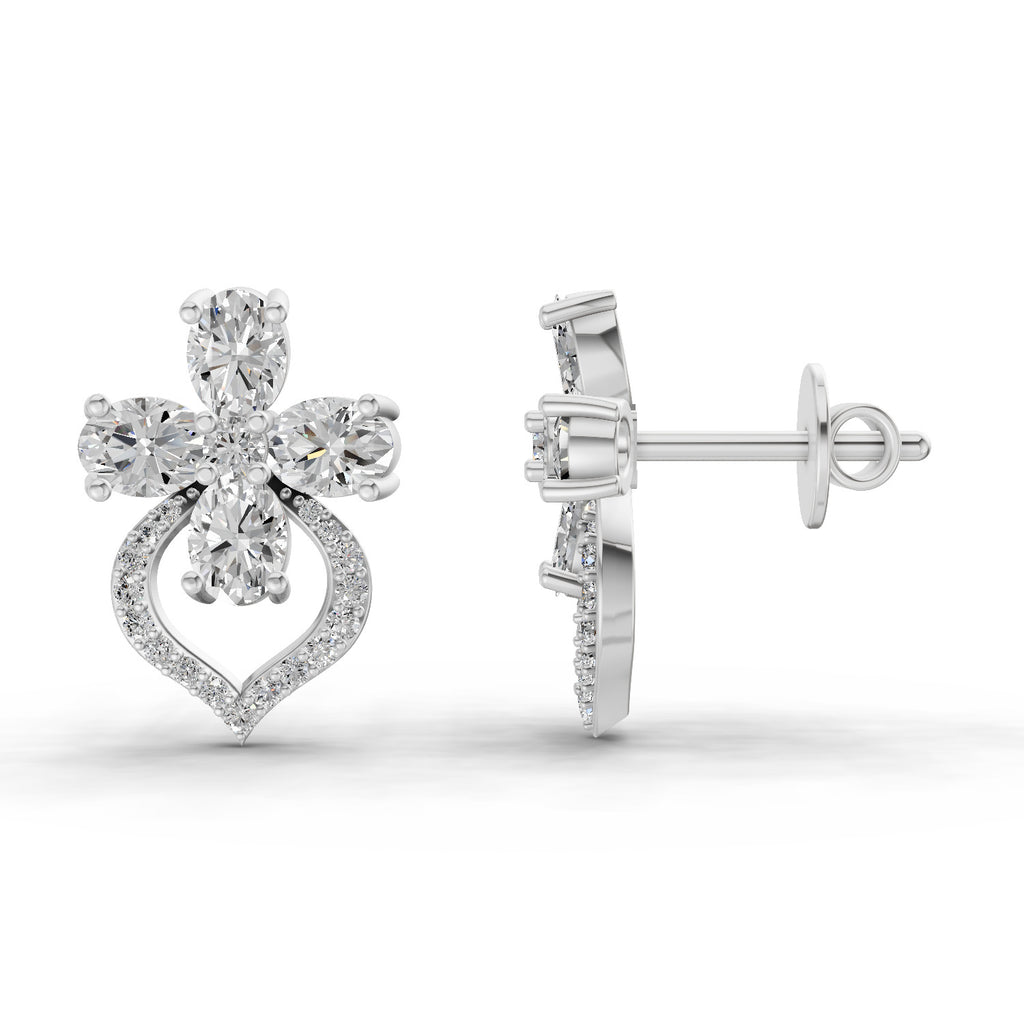 1.79 Carat Oval Shape Cluster Diamond Earrings 14K - White Gold