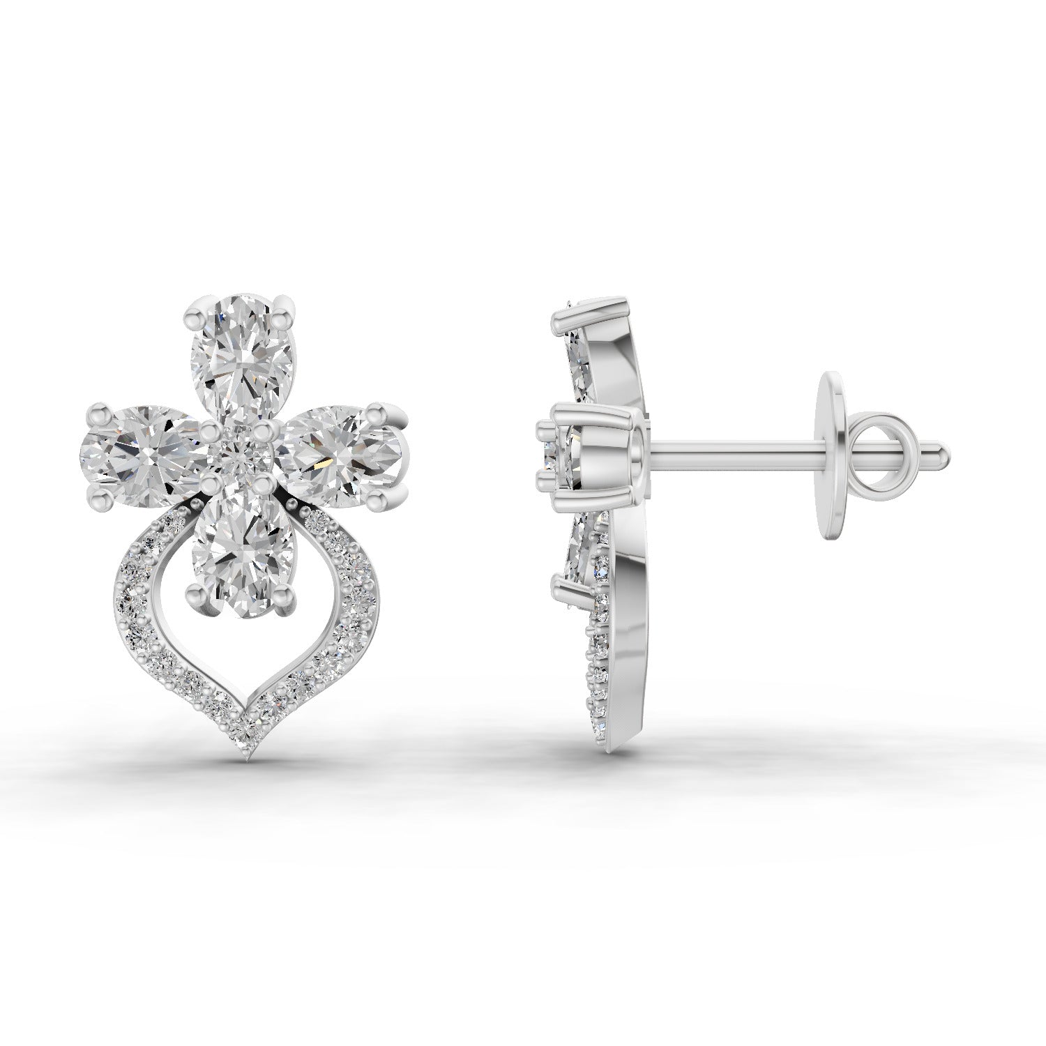 1.79 Carat Oval Shape Cluster Diamond Earrings 14K - White Gold