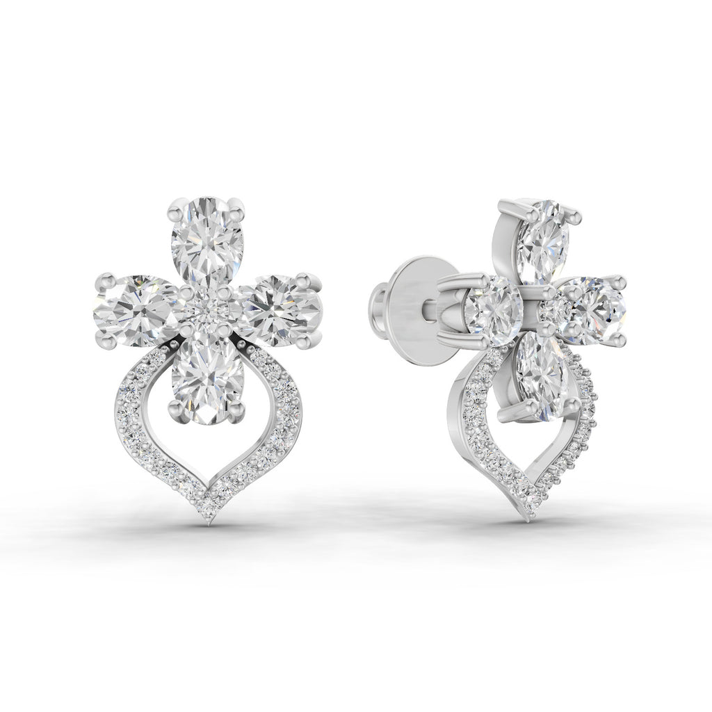 1.79 Carat Oval Shape Cluster Diamond Earrings 14K - White Gold