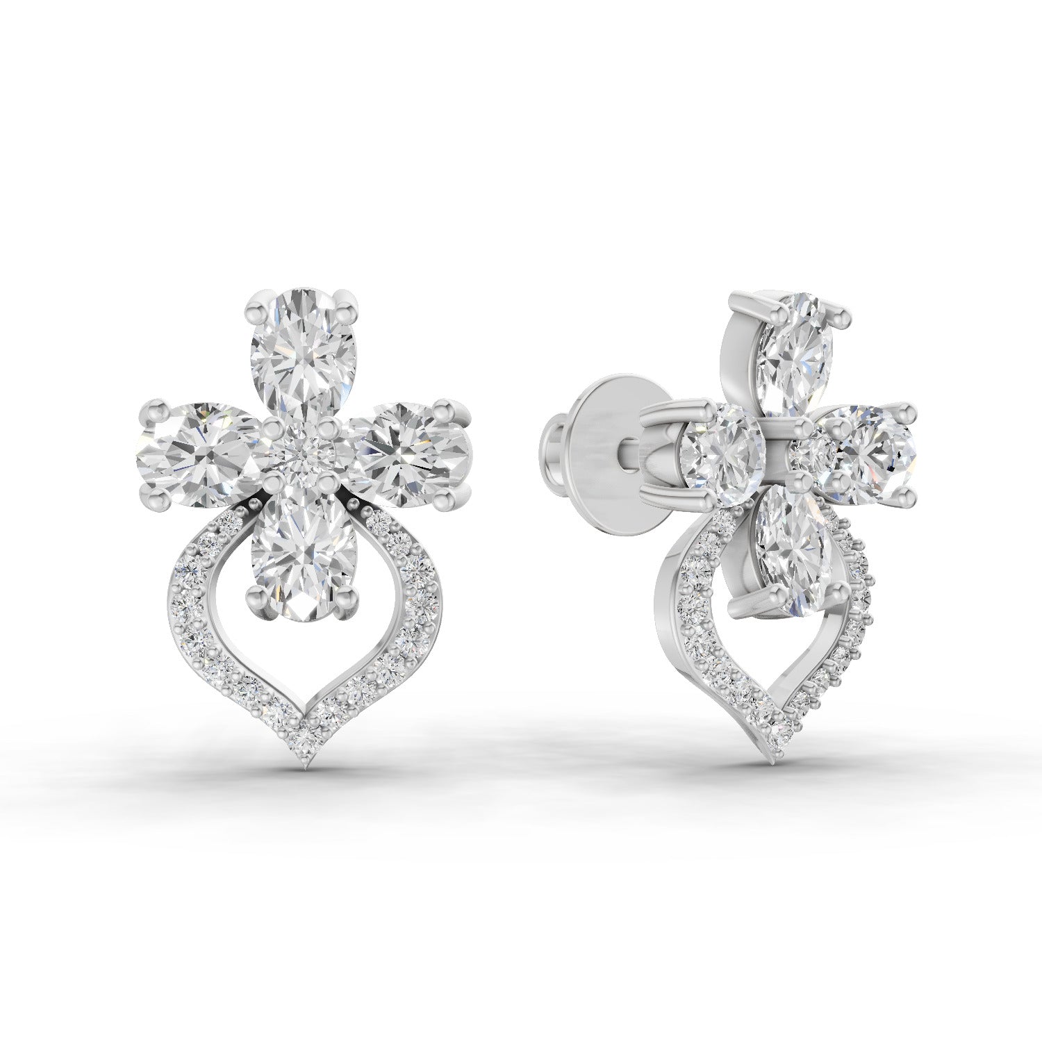 1.79 Carat Oval Shape Cluster Diamond Earrings 14K - White Gold