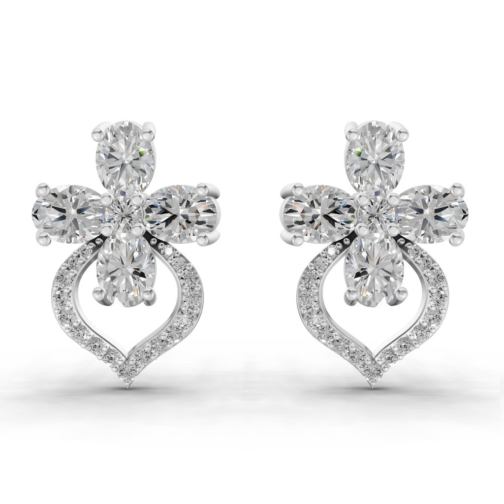 1.79 Carat Oval Shape Cluster Diamond Earrings 14K - White Gold