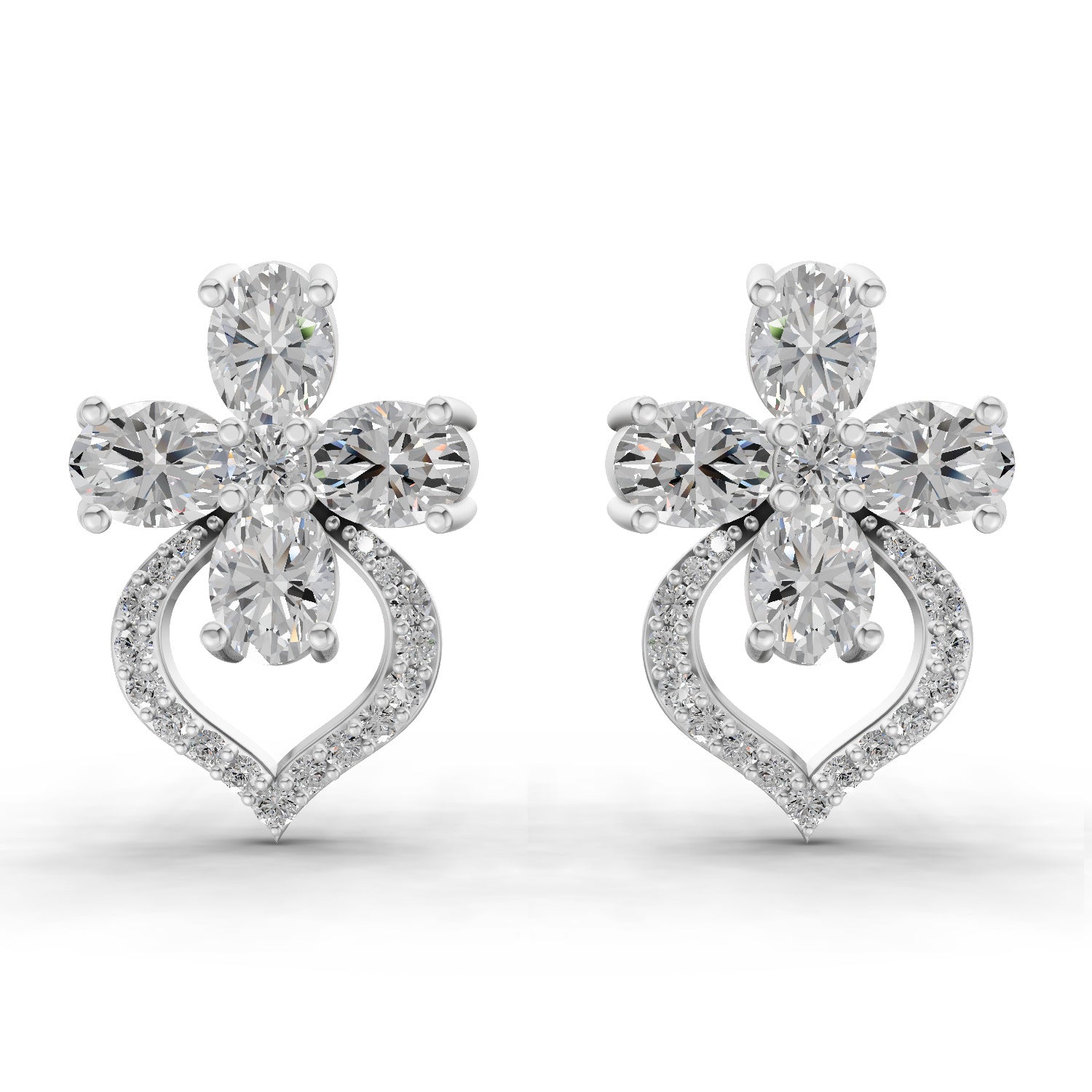 1.79 Carat Oval Shape Cluster Diamond Earrings 14K - White Gold