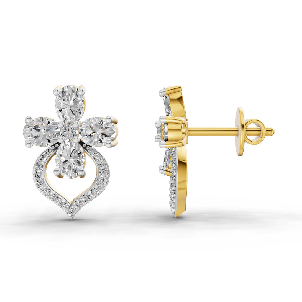 1.79 Carat Oval Shape Cluster Diamond Earrings 14K