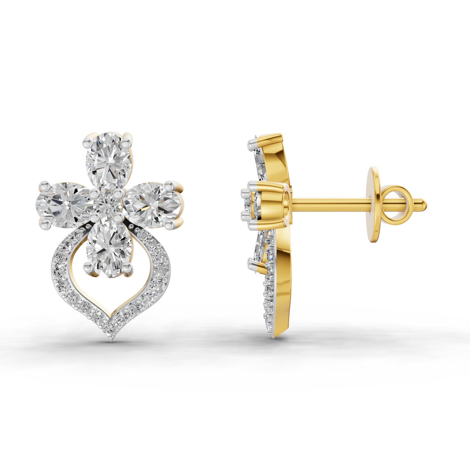 1.79 Carat Oval Shape Cluster Diamond Earrings 14K