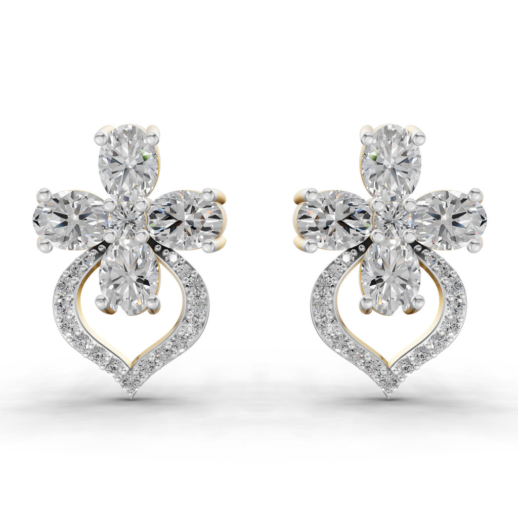 1.79 Carat Oval Shape Cluster Diamond Earrings 14K