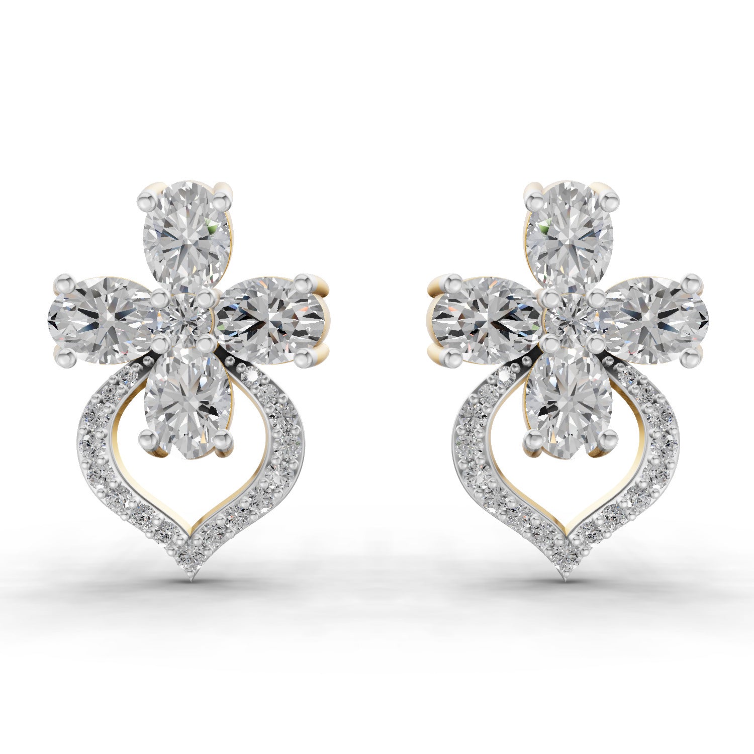 1.79 Carat Oval Shape Cluster Diamond Earrings 14K