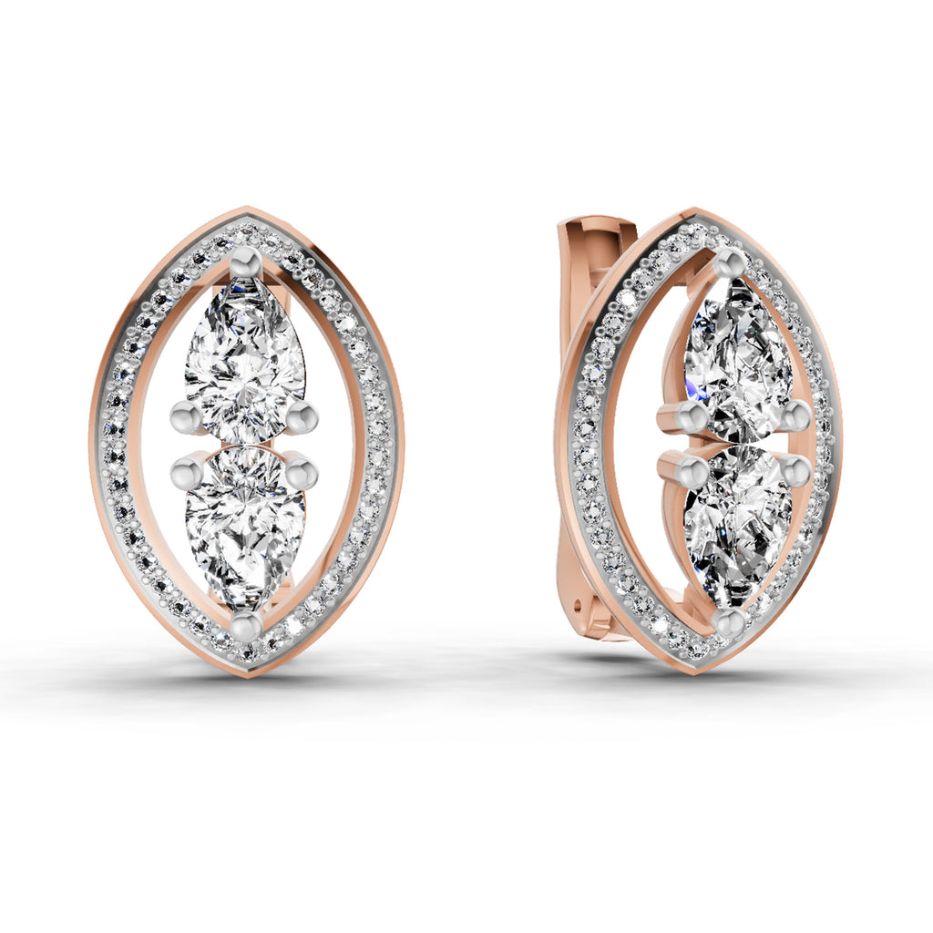 2.63 Carat Pear Shape Cluster Diamond Earrings 14K - Rose Gold