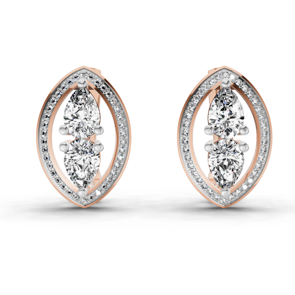 2.63 Carat Pear Shape Cluster Diamond Earrings 14K - Rose Gold