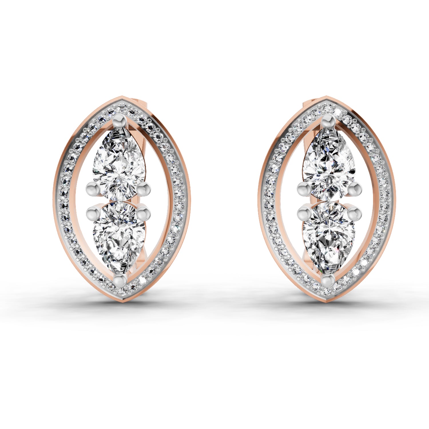 2.63 Carat Pear Shape Cluster Diamond Earrings 14K - Rose Gold