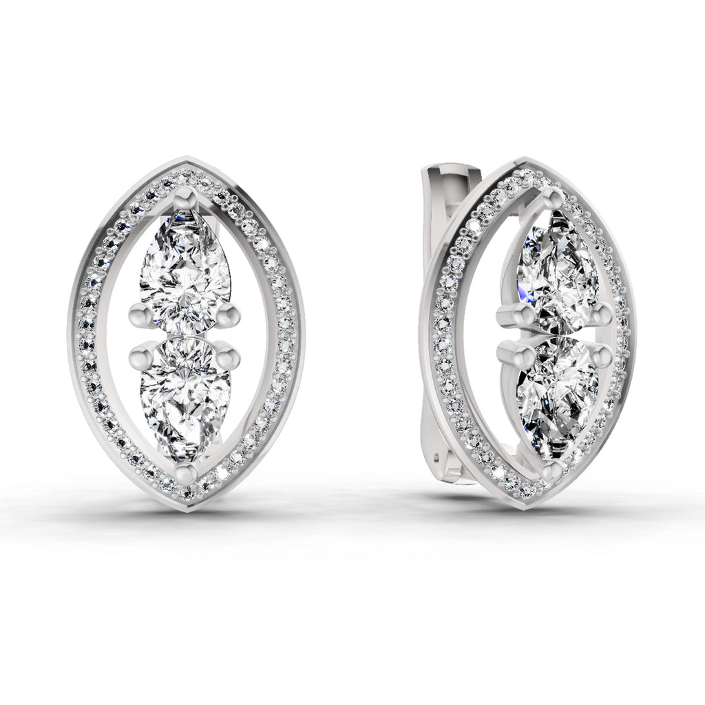 2.63 Carat Pear Shape Cluster Diamond Earrings 14K - White Gold