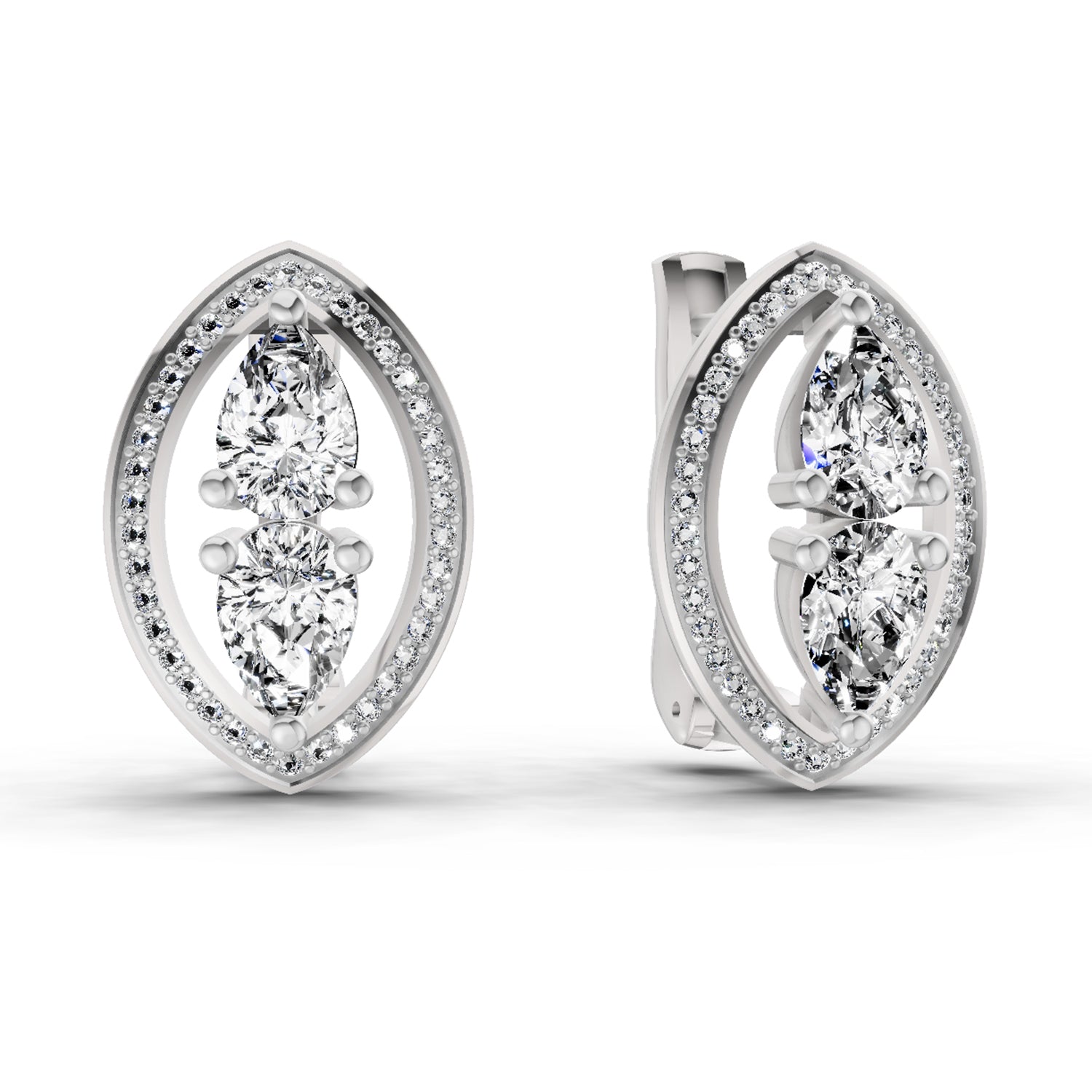 2.63 Carat Pear Shape Cluster Diamond Earrings 14K - White Gold