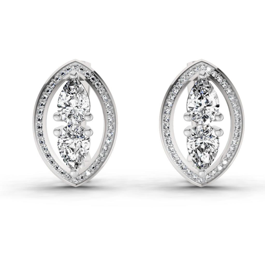 2.63 Carat Pear Shape Cluster Diamond Earrings 14K - White Gold
