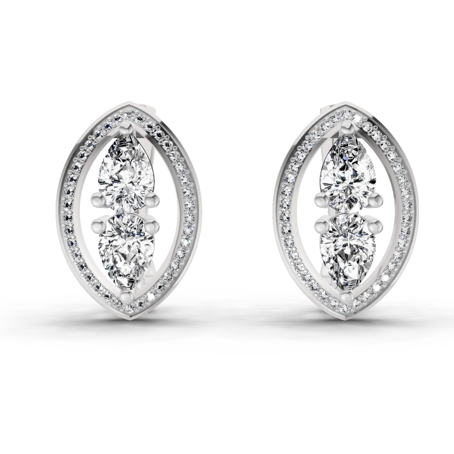 2.63 Carat Pear Shape Cluster Diamond Earrings 14K - White Gold