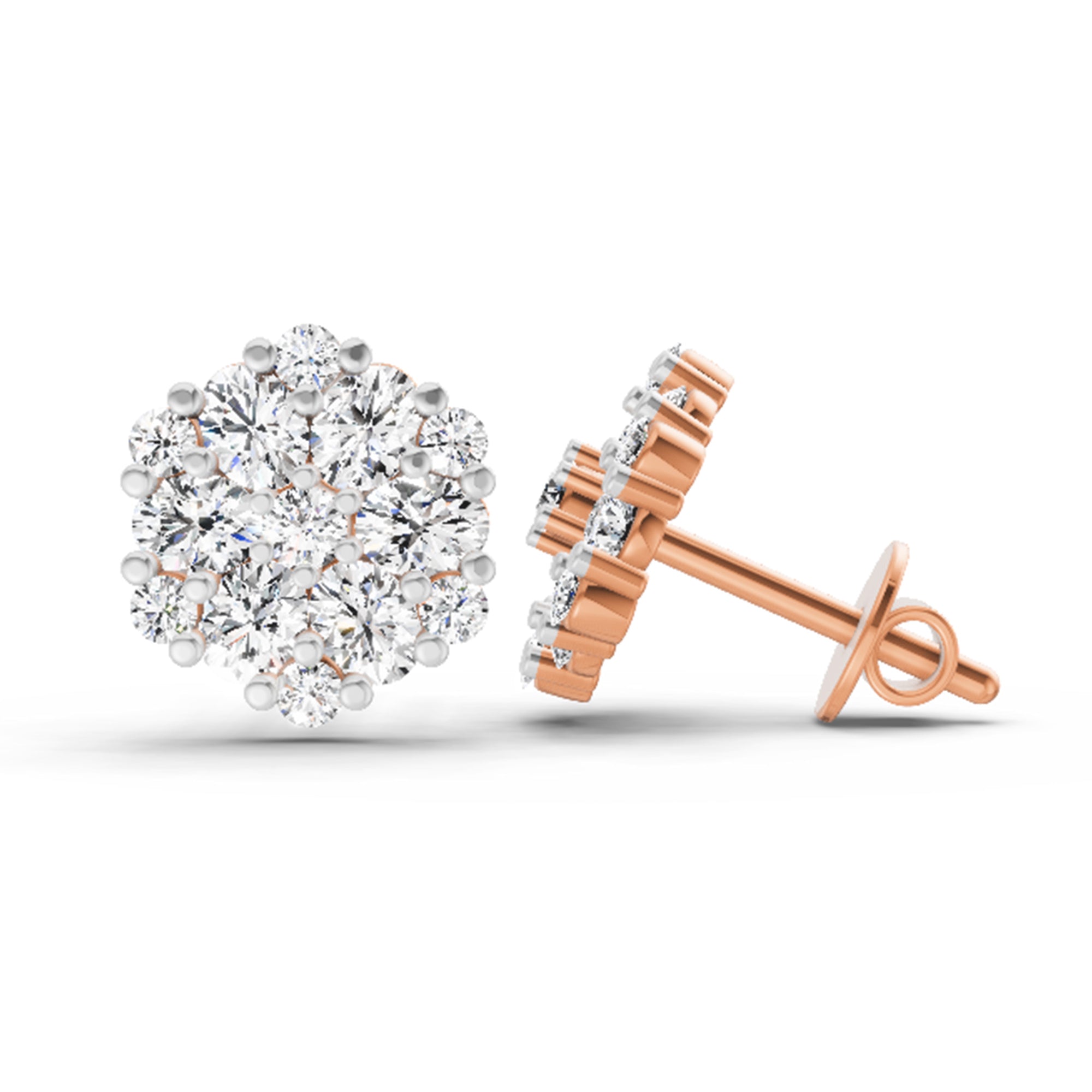 2.14 Carat Round Cluster Stud Earrings 14K - Rose Gold