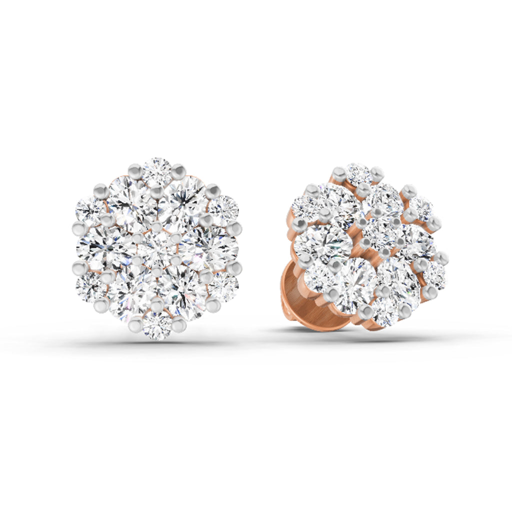 2.14 Carat Round Cluster Stud Earrings 14K - Rose Gold