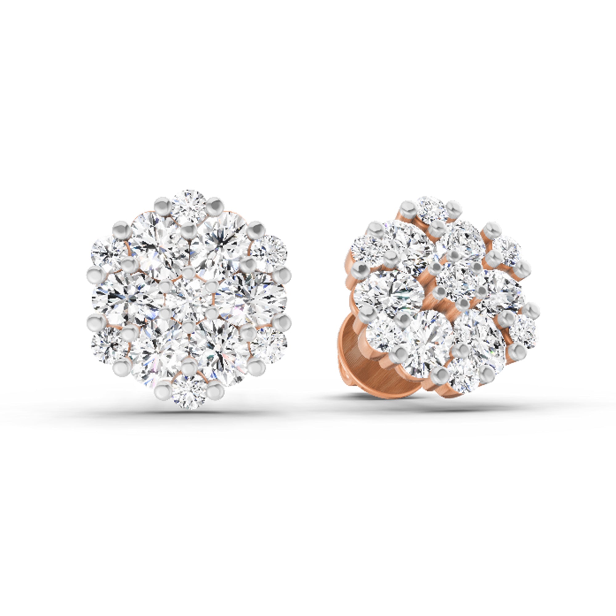 2.14 Carat Round Cluster Stud Earrings 14K - Rose Gold