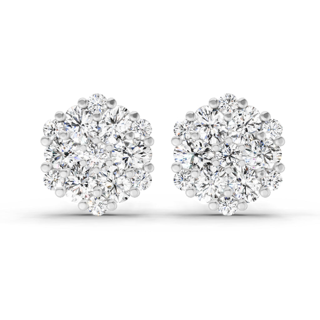 2.14 Carat Round Cluster Stud Earrings 14K - Rose Gold