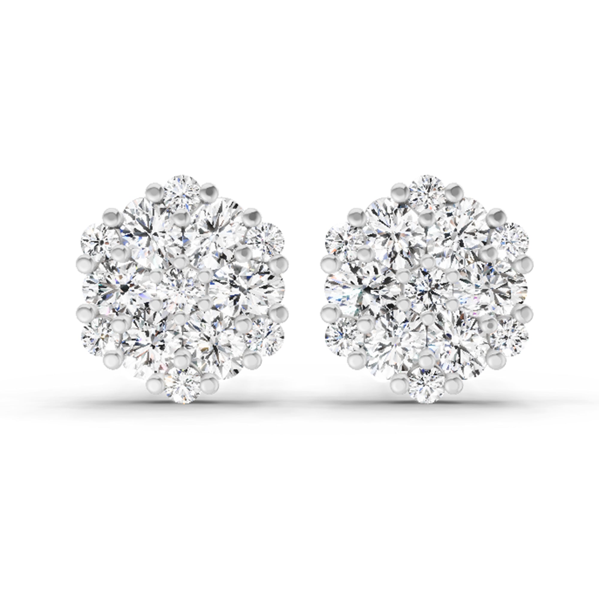 2.14 Carat Round Cluster Stud Earrings 14K - Rose Gold