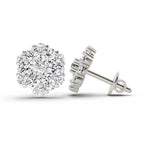 2.14 Carat Round Cluster Stud Earrings 14K - White Gold