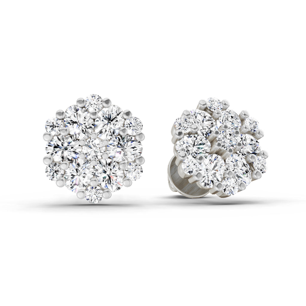2.14 Carat Round Cluster Stud Earrings 14K - White Gold