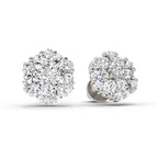 2.14 Carat Round Cluster Stud Earrings 14K - White Gold