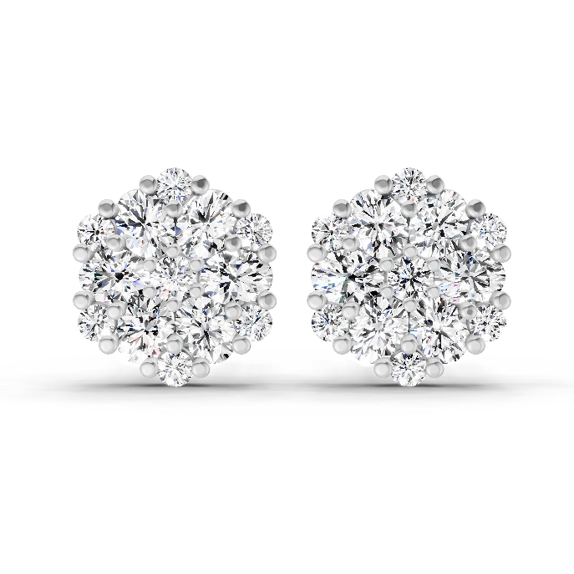2.14 Carat Round Cluster Stud Earrings 14K - White Gold