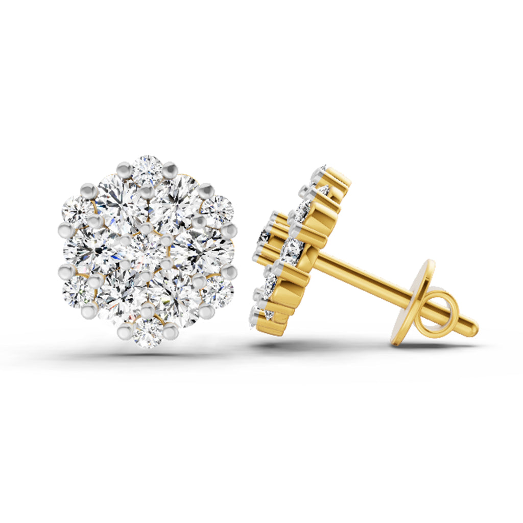 2.14 Carat Round Cluster Stud Earrings 14K