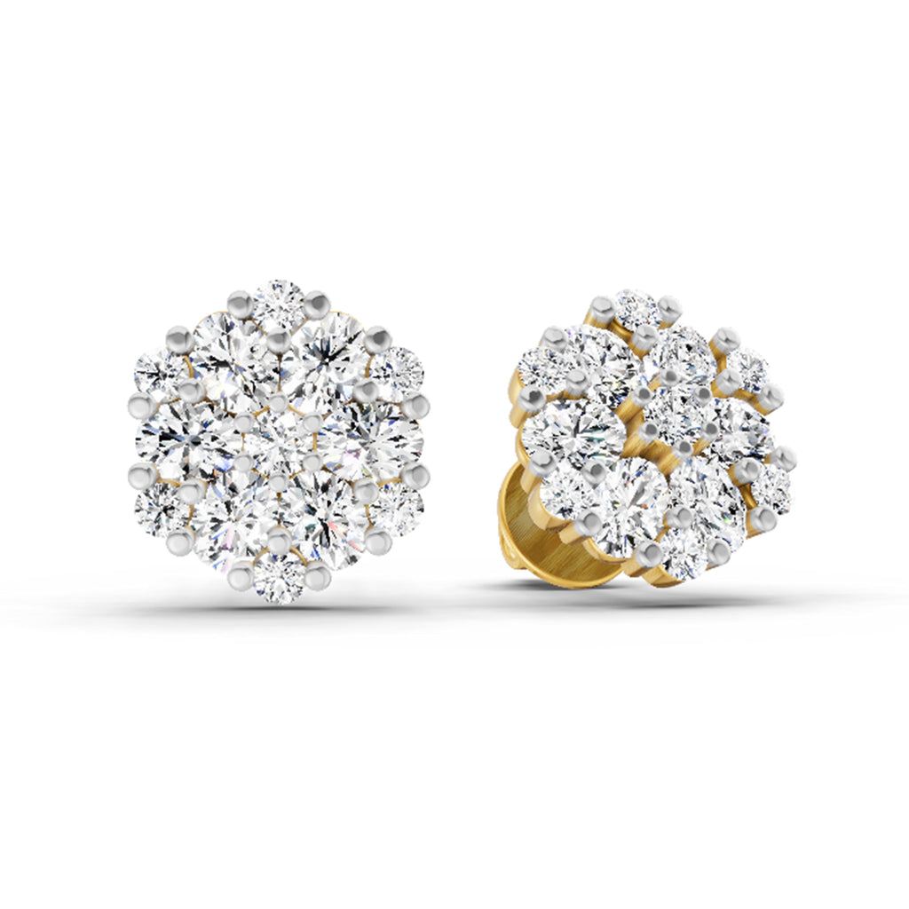 2.14 Carat Round Cluster Stud Earrings 14K