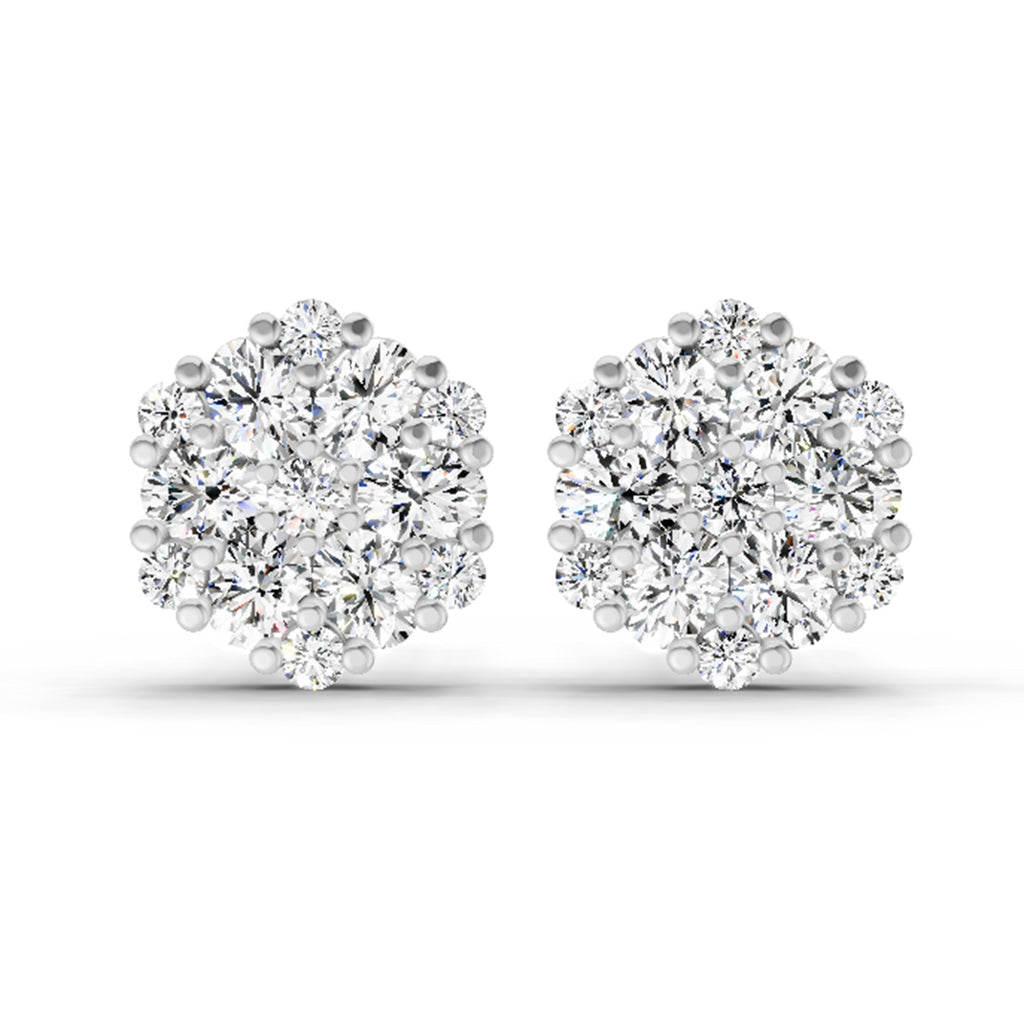 2.14 Carat Round Cluster Stud Earrings 14K