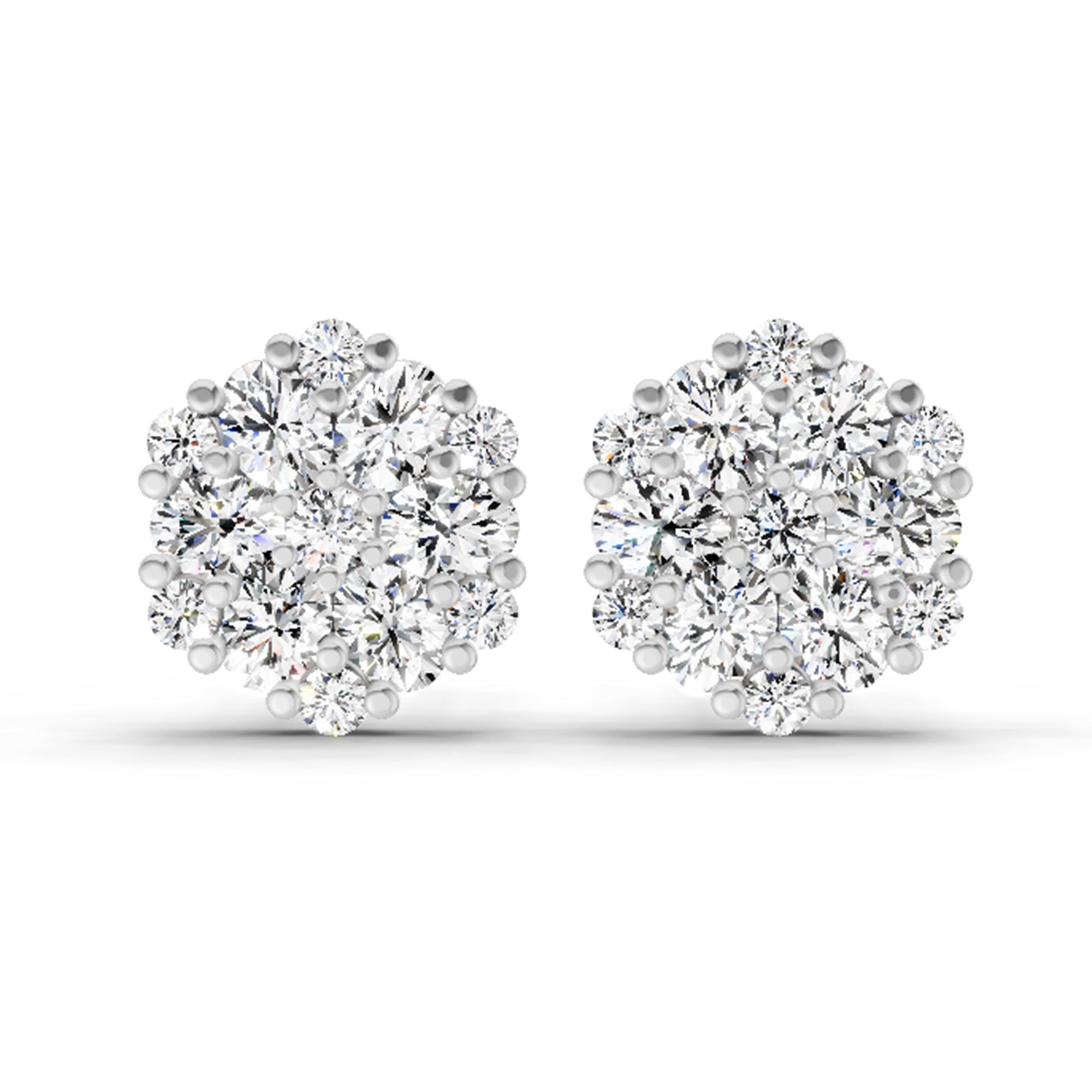 2.14 Carat Round Cluster Stud Earrings 14K