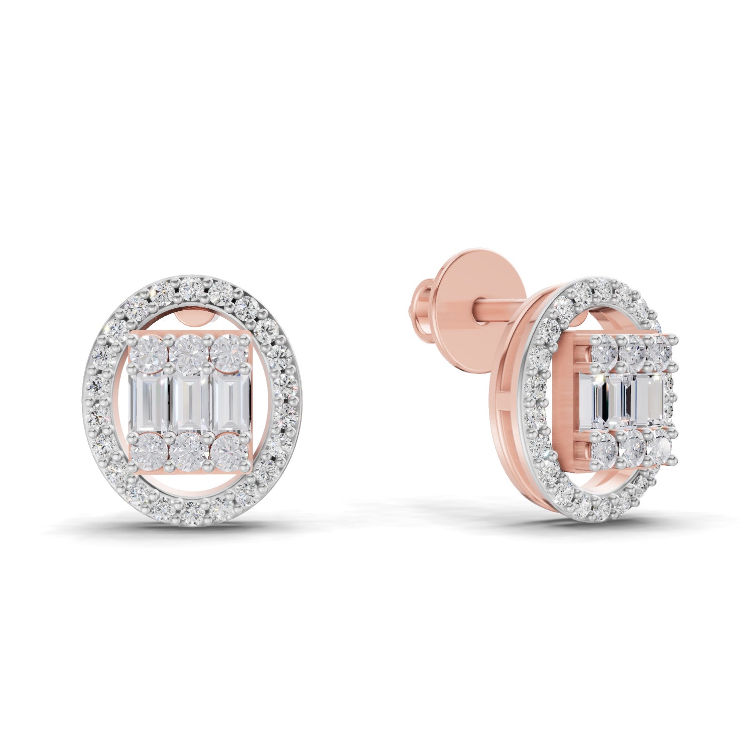 0.76 Carat Baguette Shape Cluster Diamond Earrings 14K - Rose Gold