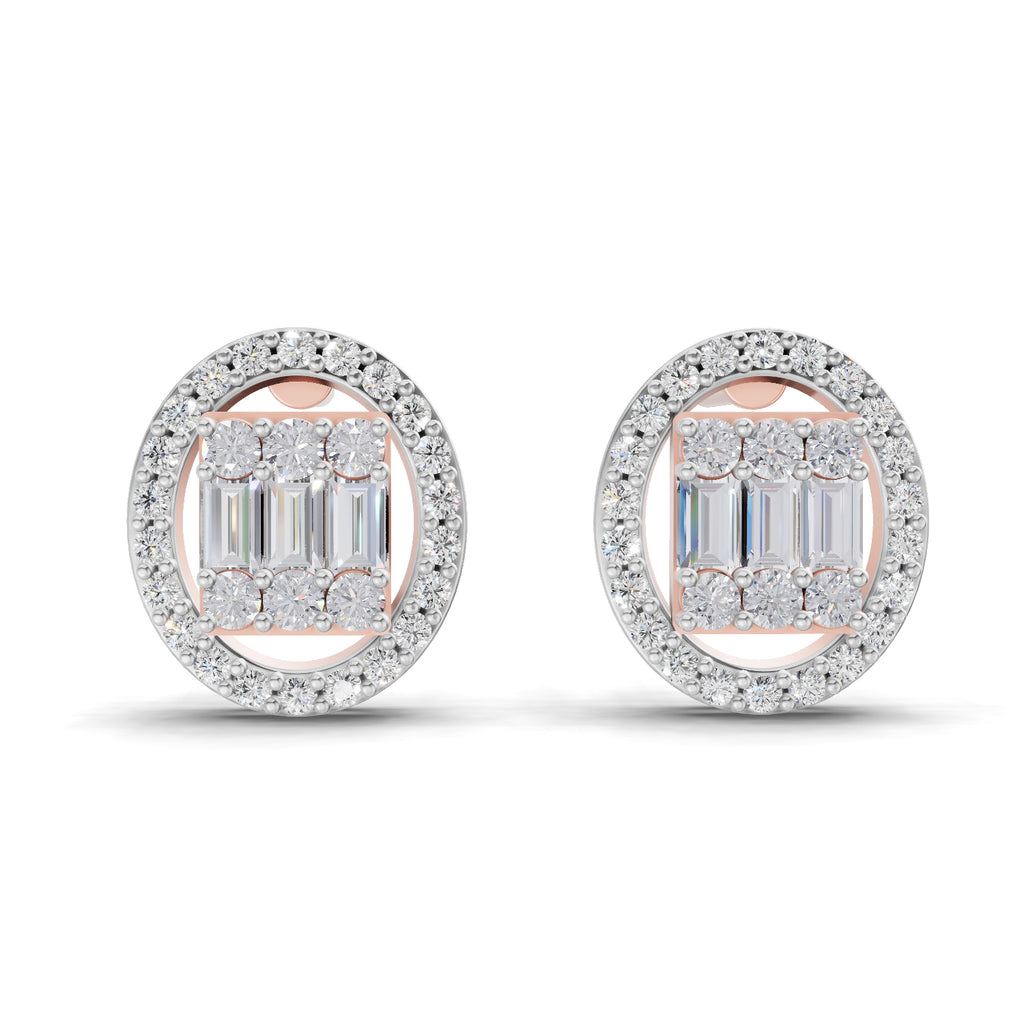 0.76 Carat Baguette Shape Cluster Diamond Earrings 14K - Rose Gold