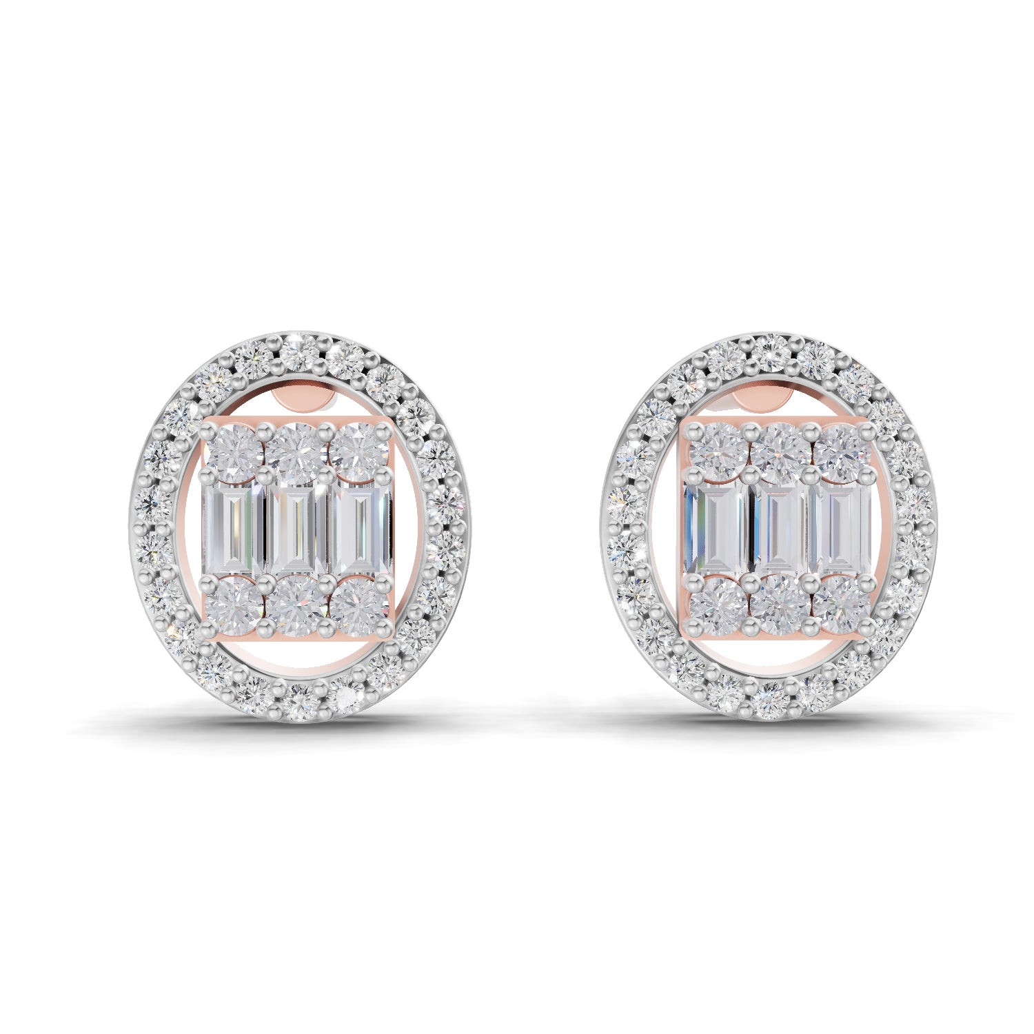 0.76 Carat Baguette Shape Cluster Diamond Earrings 14K - Rose Gold