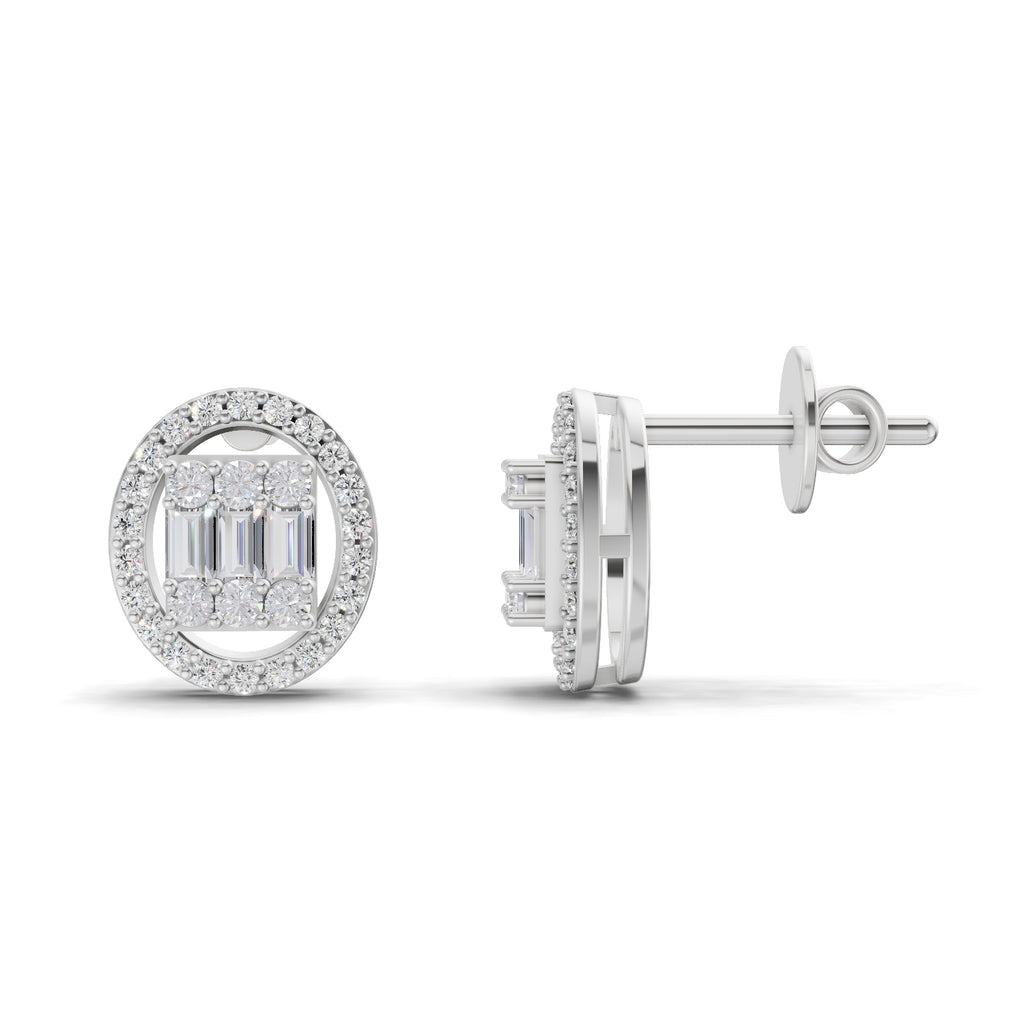 0.76 Carat Baguette Shape Cluster Diamond Earrings 14K - White Gold