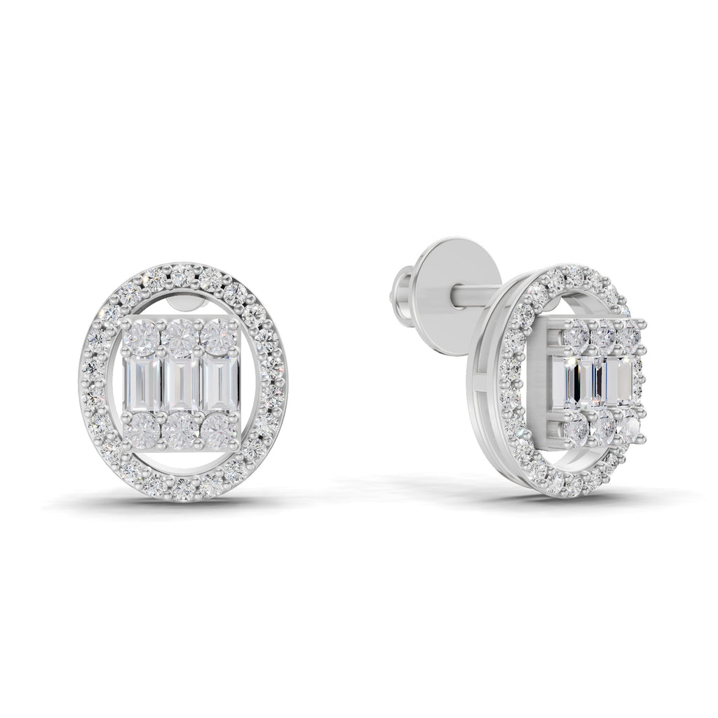 0.76 Carat Baguette Shape Cluster Diamond Earrings 14K - White Gold