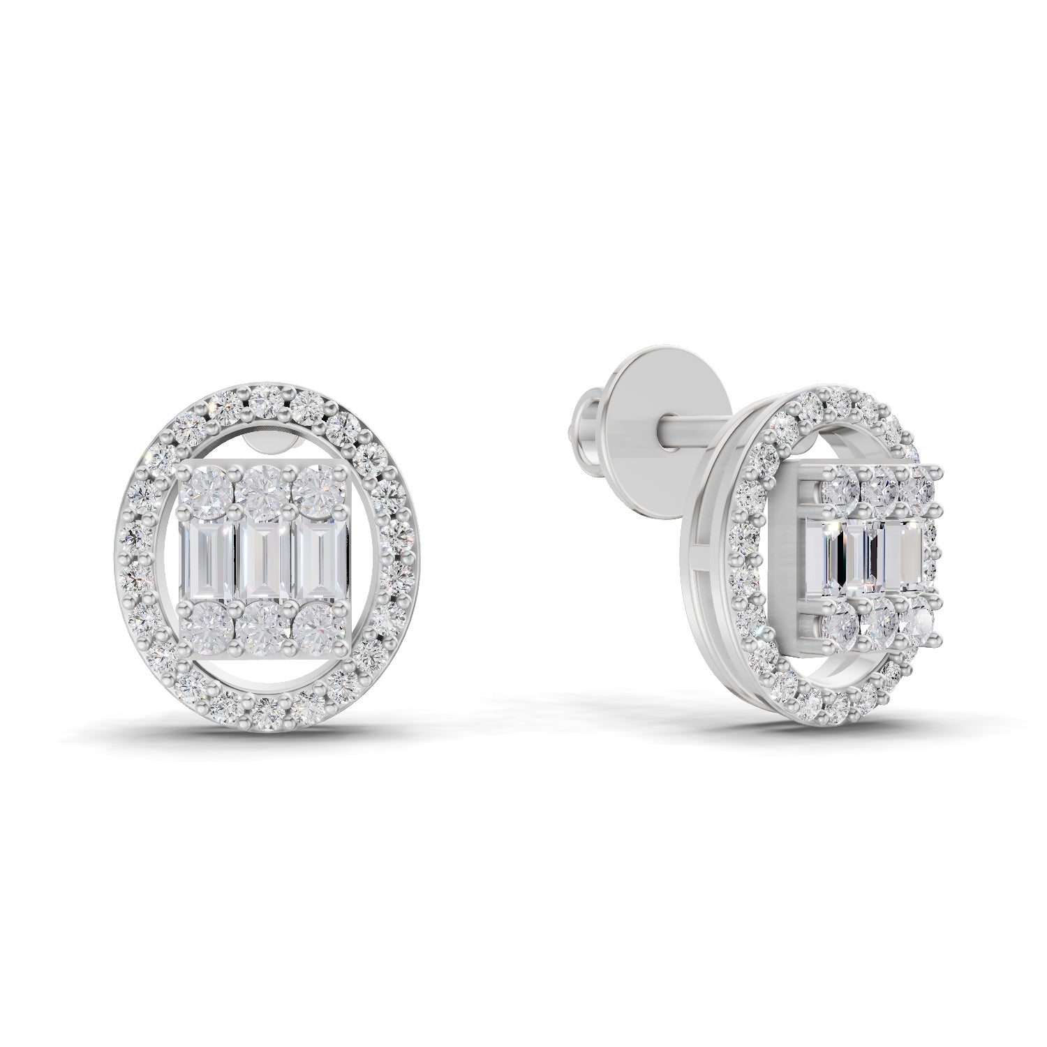 0.76 Carat Baguette Shape Cluster Diamond Earrings 14K - White Gold
