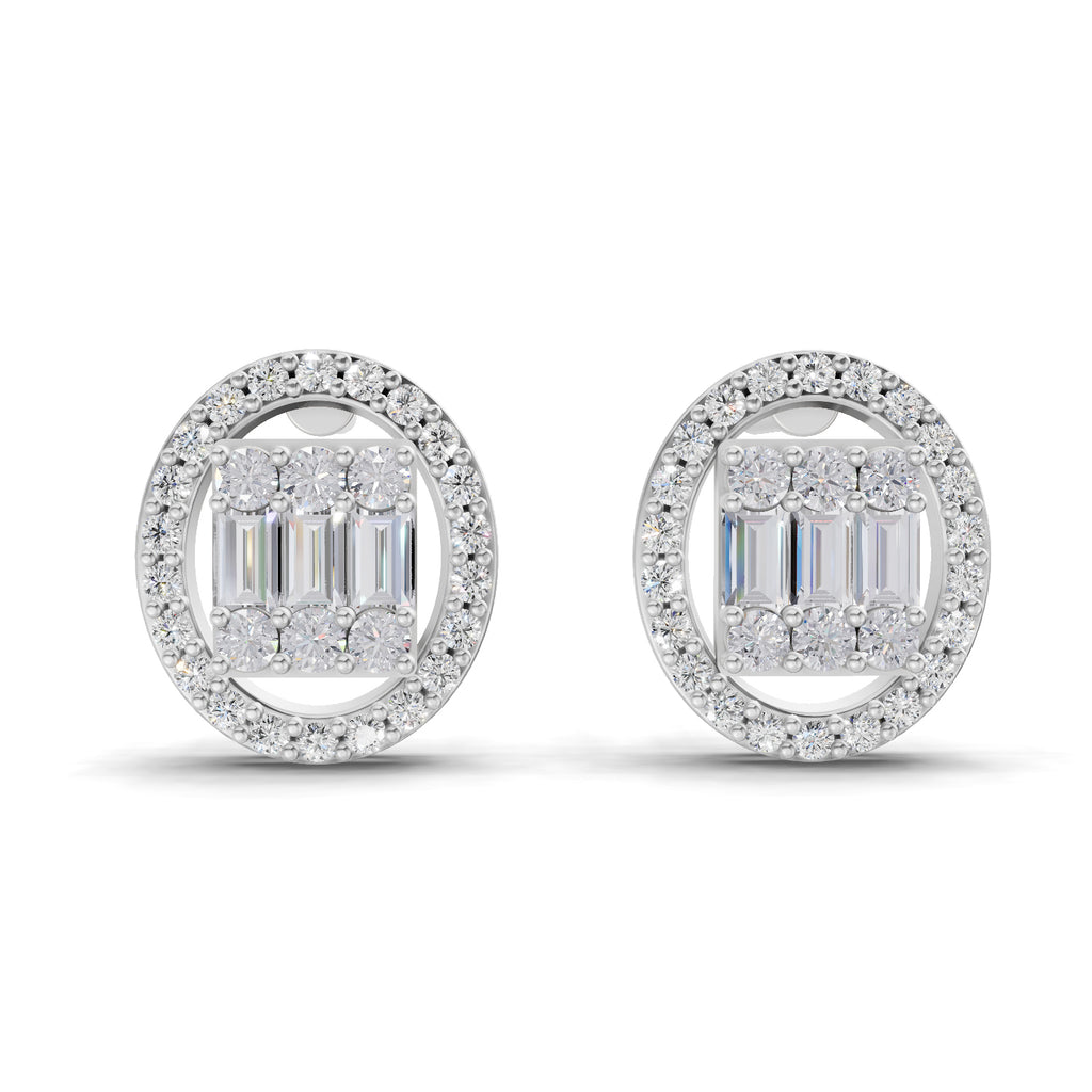 0.76 Carat Baguette Shape Cluster Diamond Earrings 14K - White Gold