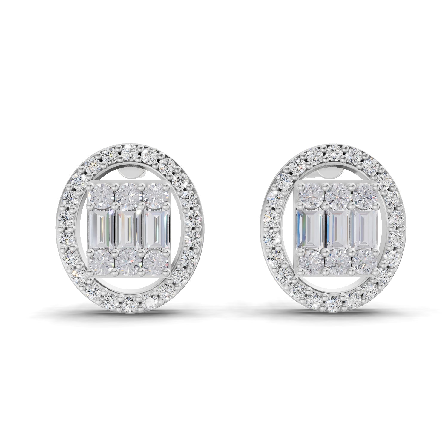 0.76 Carat Baguette Shape Cluster Diamond Earrings 14K - White Gold