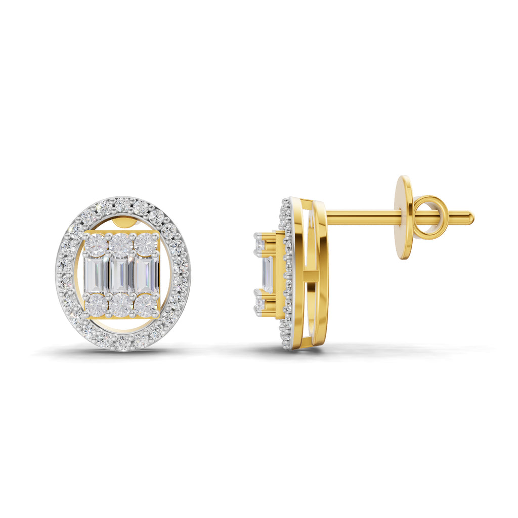 0.76 Carat Baguette Shape Cluster Diamond Earrings 14K