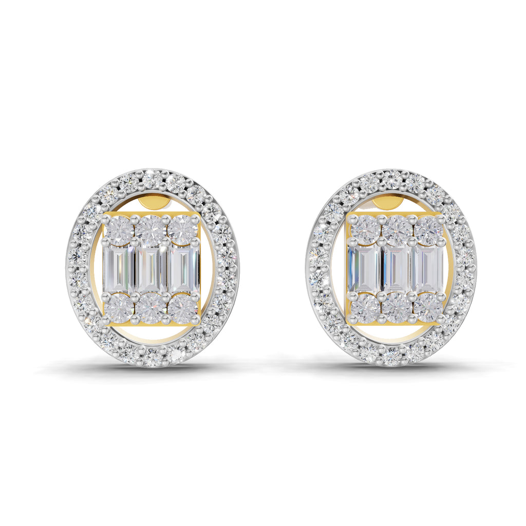 0.76 Carat Baguette Shape Cluster Diamond Earrings 14K