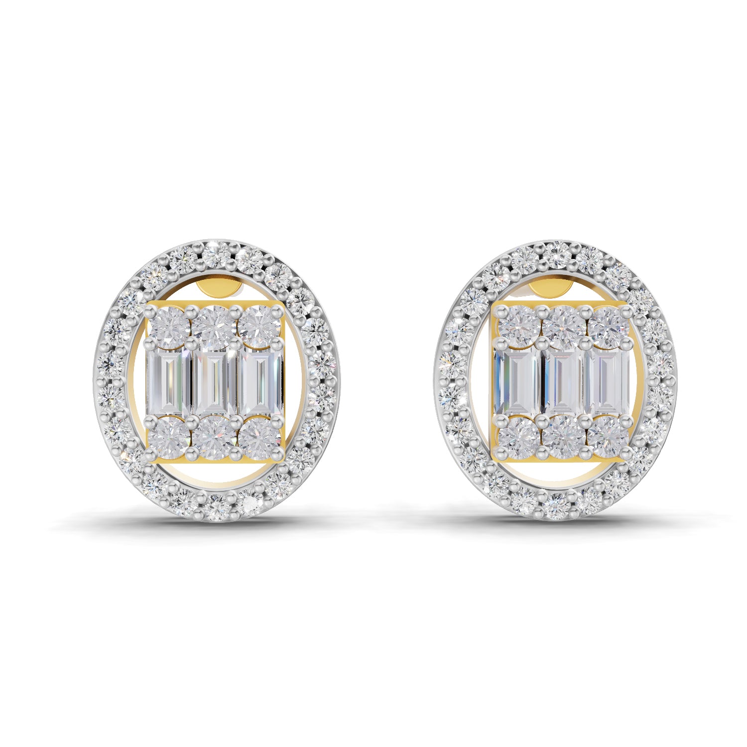 0.76 Carat Baguette Shape Cluster Diamond Earrings 14K