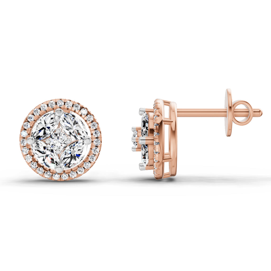 0.79 Carat Marquise Shape Cluster Diamond Earrings 14K - Rose Gold