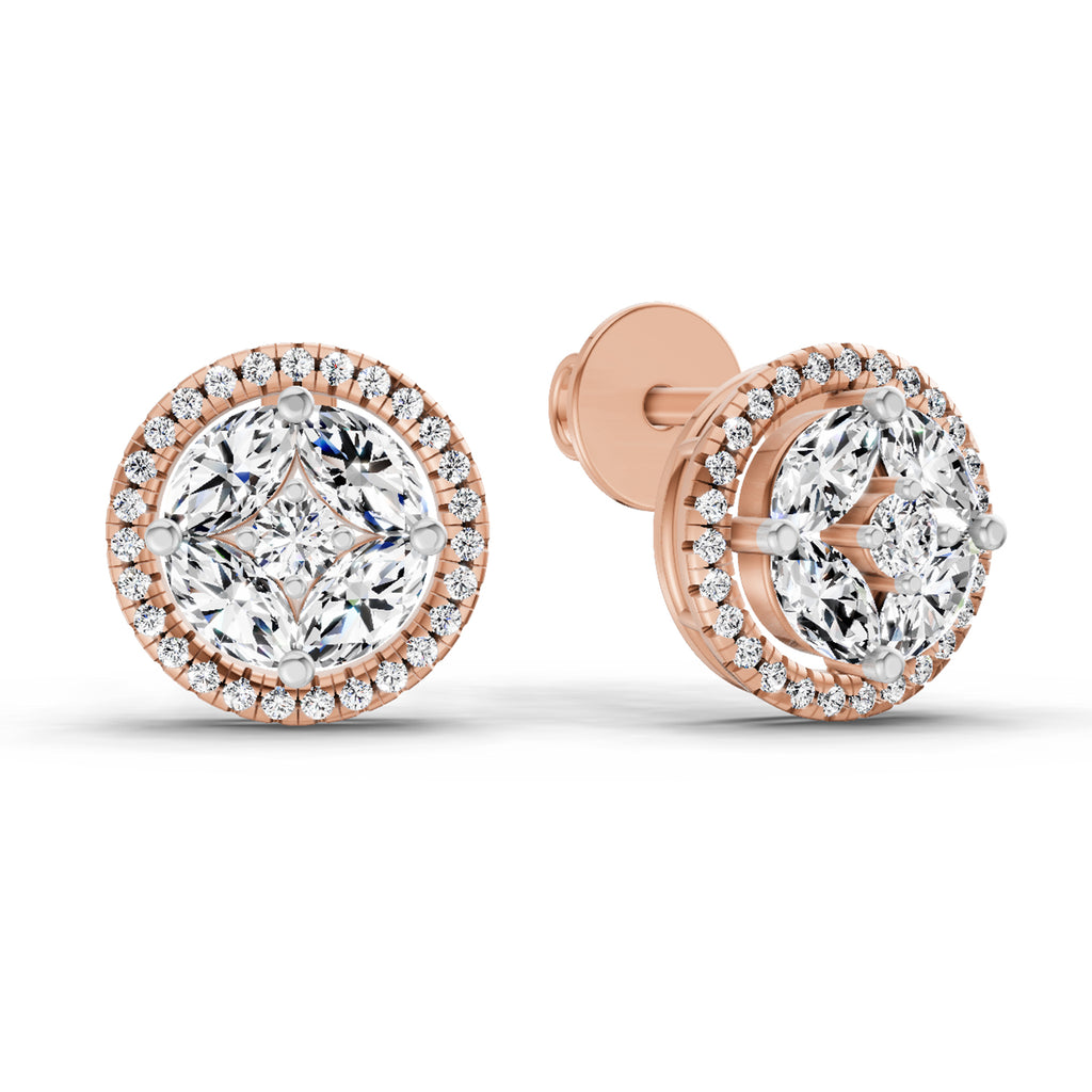 0.79 Carat Marquise Shape Cluster Diamond Earrings 14K - Rose Gold