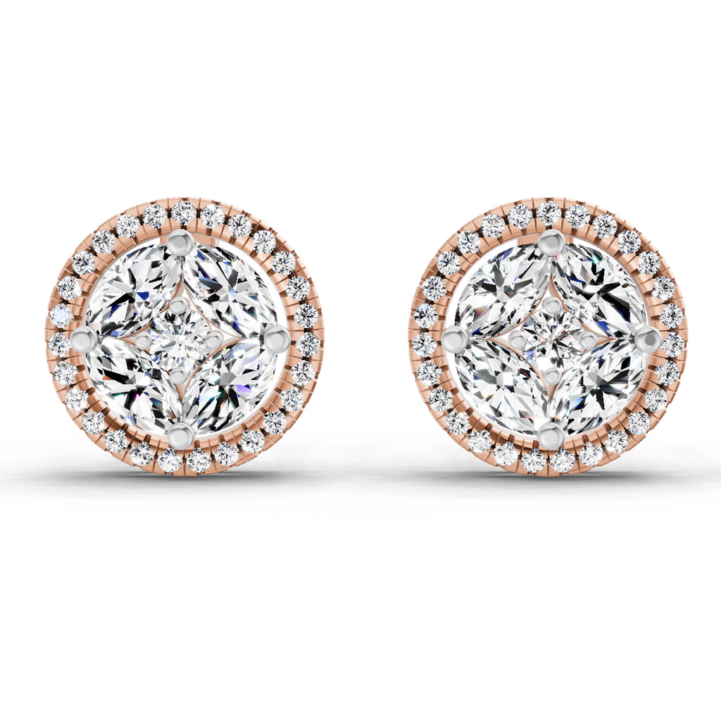 0.79 Carat Marquise Shape Cluster Diamond Earrings 14K - Rose Gold