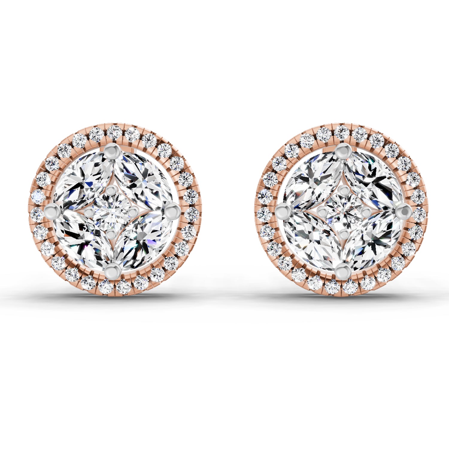 0.79 Carat Marquise Shape Cluster Diamond Earrings 14K - Rose Gold