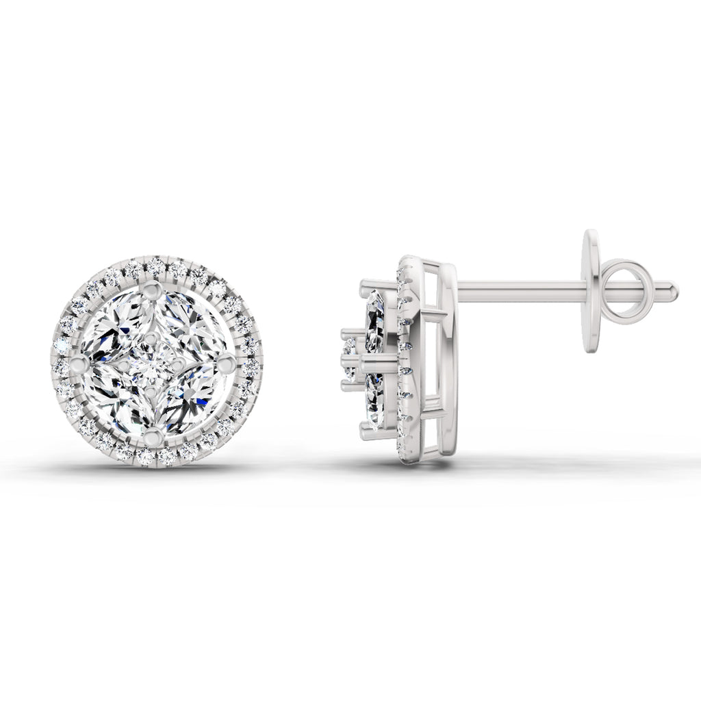 0.79 Carat Marquise Shape Cluster Diamond Earrings 14K - White Gold