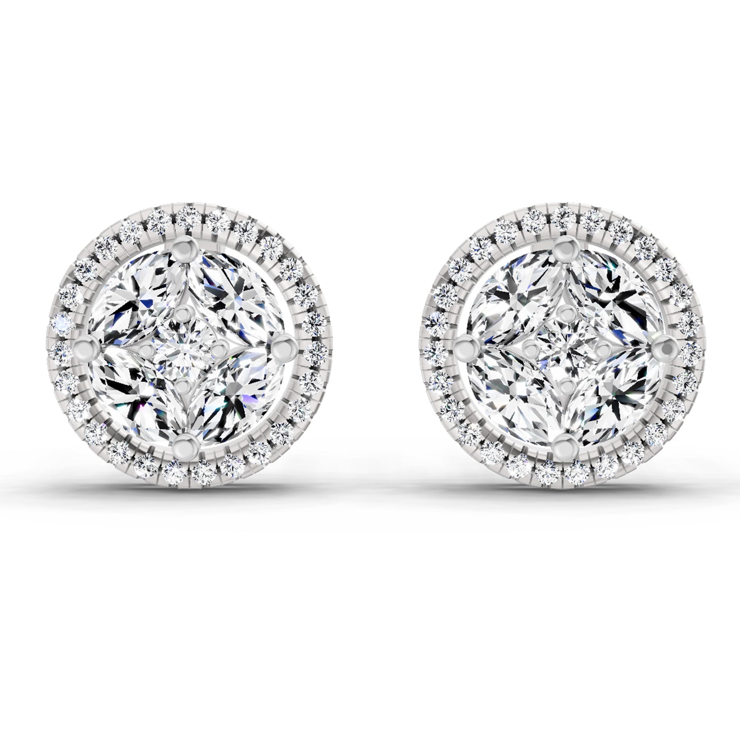 0.79 Carat Marquise Shape Cluster Diamond Earrings 14K - White Gold